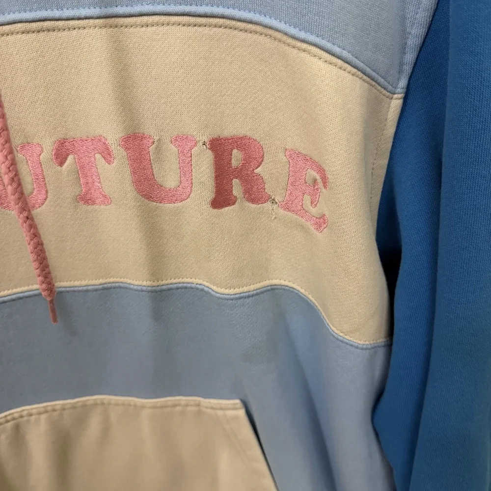 Odd Future Colorblock Hoodie Blue Cream Pink Embroidered Logo Mens Medium
